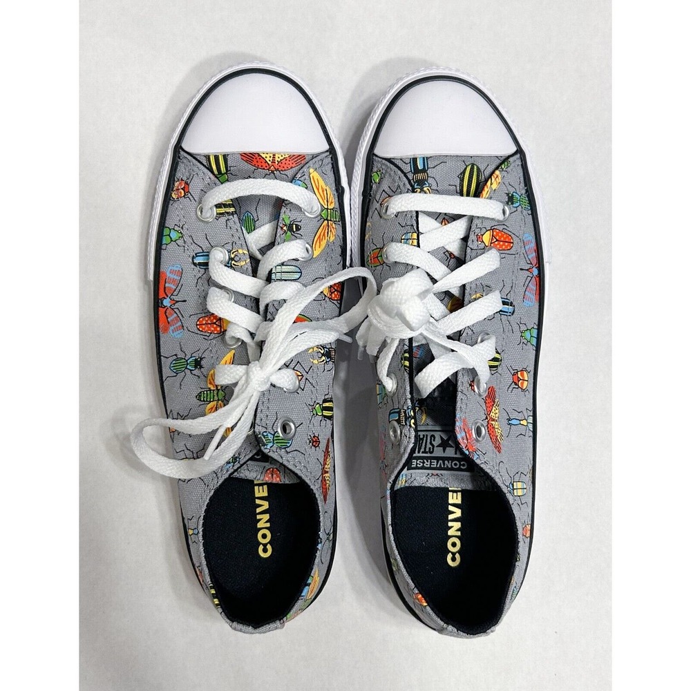 New CONVERSE Youth Size 5 Chuck Taylor Gray Beetle Bugs Insects Low-Top Sneakers